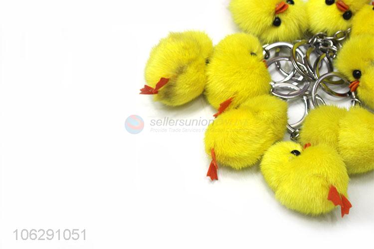 Excellent quality faux fur yellow duck pompom keychain