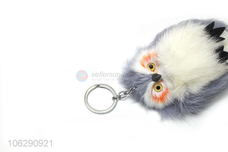 Hot sale owl shaped real fur pompom key ring