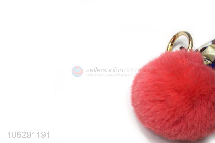 Professional supply soft faux fur ball key chain with scarf