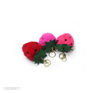 China manufacturer faux fur strawberry design pompom keychain