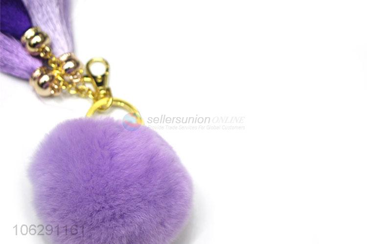 Low price faux rabbit fur pompom key ring with tassels