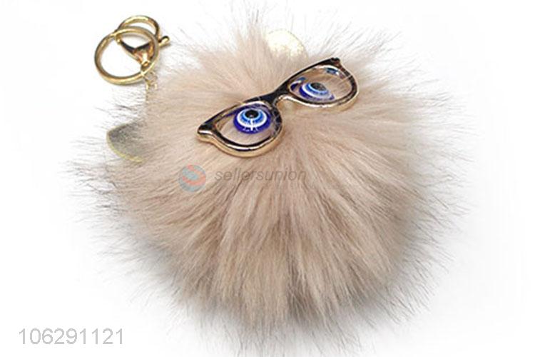 Manufacturer directly supply fur pompom key ring with glasses