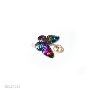 Good quality colorful sequin butterfly design key ring