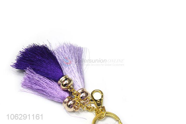 Low price faux rabbit fur pompom key ring with tassels