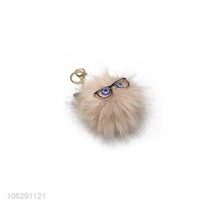 Manufacturer directly supply fur pompom key ring with glasses