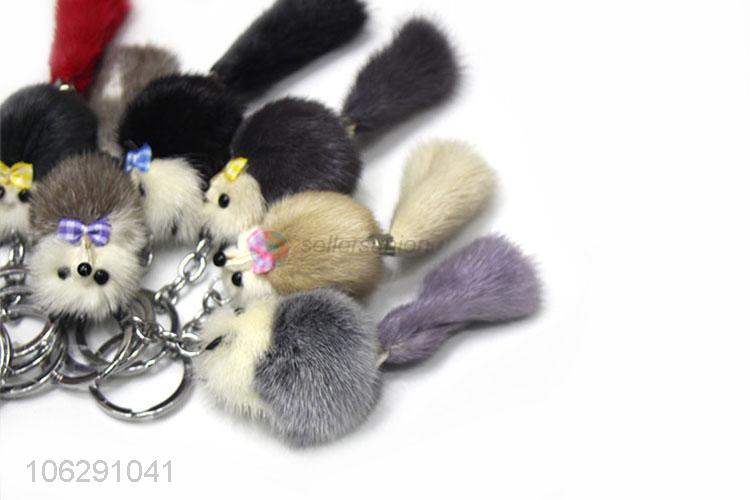 China suppliers fox shaped faux fur pompom key ring