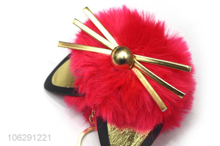 Recent design fluffy keyring pompom cat key chain