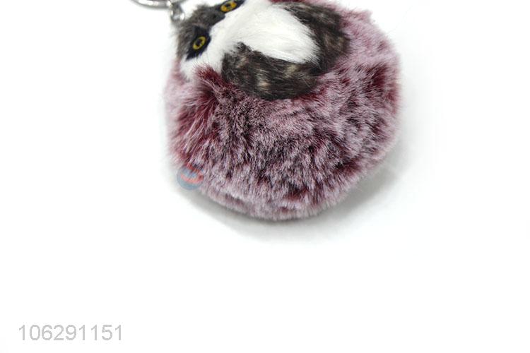 Wholesale price faux rabbit fur owl ball key chain