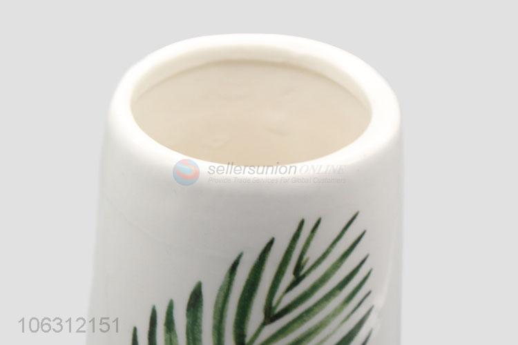 New style green leaf printing porcelain flower vase