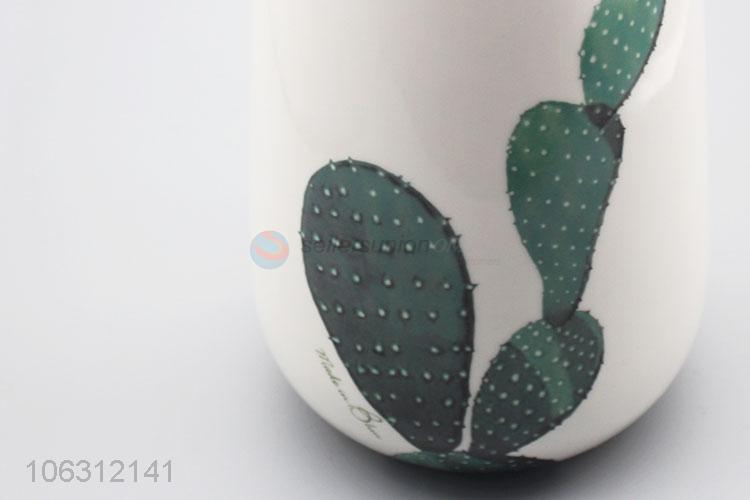 Professional manufacturer green plant leaf pattern ceramic vase