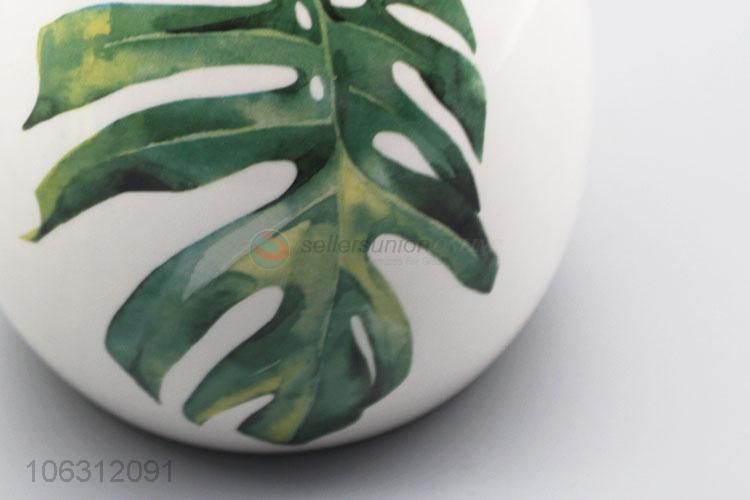 Top manufacturer green leaf printing porcelain flower vase