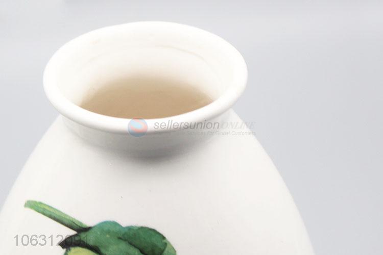 Top manufacturer green leaf printing porcelain flower vase