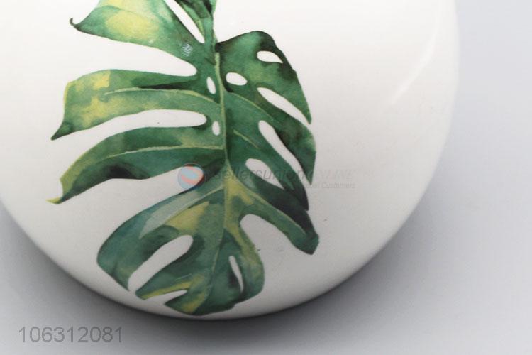 Good quality green plant leaf pattern ceramic vase