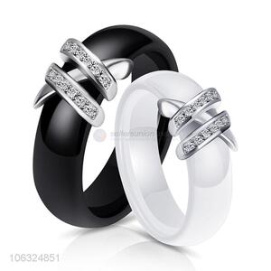 Hot Selling Black And White Ceramic Diamond-Encrusted Rings