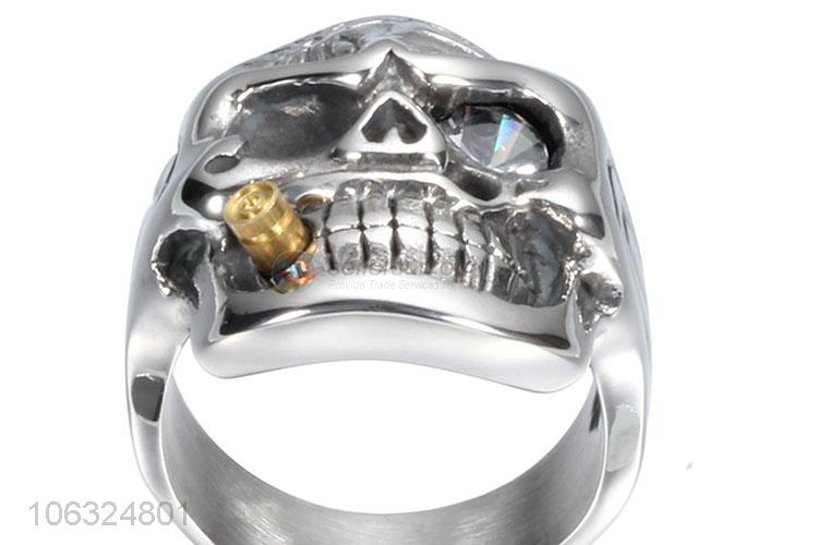 Unique Design Steampunk Smoke Skull Titanium Steel Ring For Men