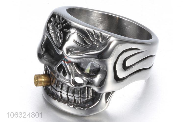 Unique Design Steampunk Smoke Skull Titanium Steel Ring For Men