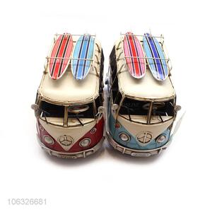 Best Price Vintage Metal Bus Model With Surf Board Model Decoration