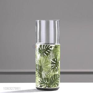 Creative design green leaf printed ceramic glass candle holder