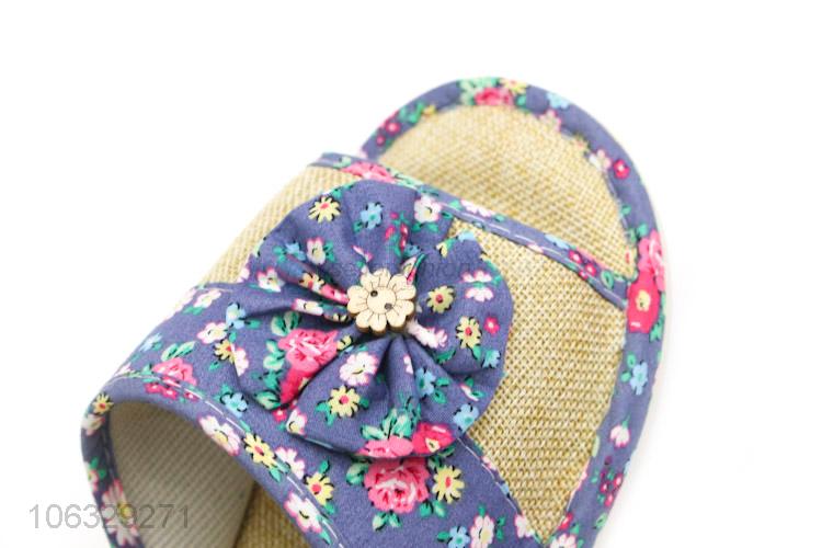 New Flowers Design Open Toe Home Bedroom Linen Slippers