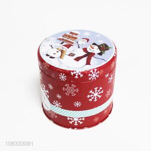 Hot sale Christmas snowman printed cylinder iron cans