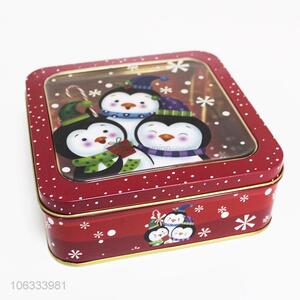 Hot sale cute penguin printed rectangular iron cans