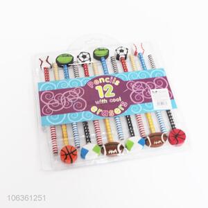 Wholesale 12 Pieces Wooden Pencils With Cartoon Eraser