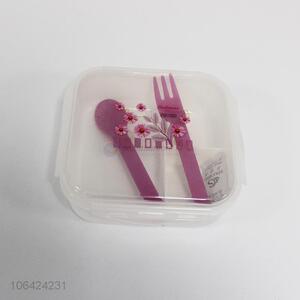 Promotional premium transparent plastic lunch box and cutlery set