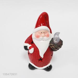 Cheap festival decoration Santa Claus ceramic crafts with led light