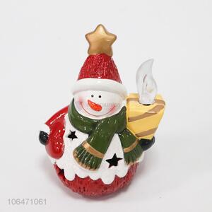 Wholesale home decoration Christmas snowman ceramic crafts with led light