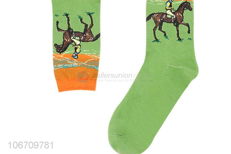 Factory Price Men Middle Tube Art Cotton Crew Socks