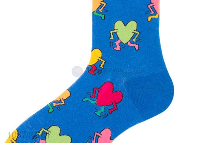 High Sales Cute Heart Design Breathable Cotton Mid-Calf Length Sock