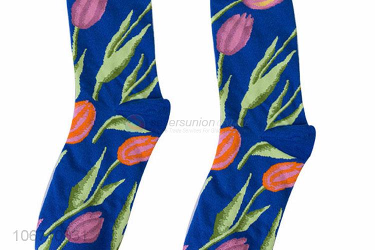 Most Popular Flowers Pattern Cotton Mid-Calf Length Sock Best Men Socks