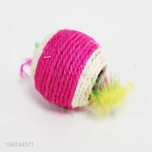 Low price funny cat toy rope ball with feather