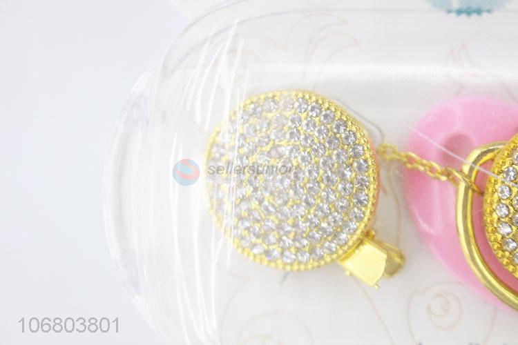 Wholesale price rhinestone alloy baby nipples pacifier with clip