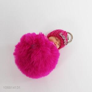 China supplier sleeping baby doll key chain with pom poom