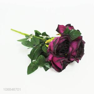 China supplier decorative dark purple 5 heads simulation rose