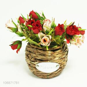 Factory price hotel decoration simulation flower with weaving pot