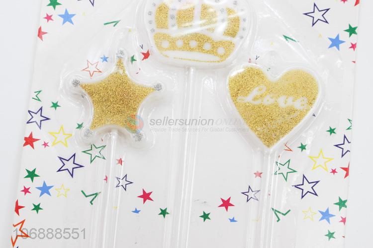 Credible quality cake decoration gold glitter crown candle set