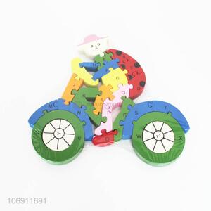 Suitable price educational wooden puzzle alphabet cartoon bicycle building blocks