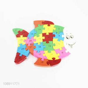 China supplier educational wooden puzzle digital cartoon fish building blocks