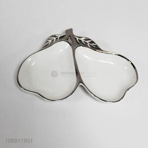 Wholesale premium silver plated pear shape ceramic sauce dish