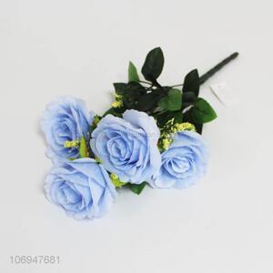 Factory wholesale home decoration light blue 5 heads simulation rose