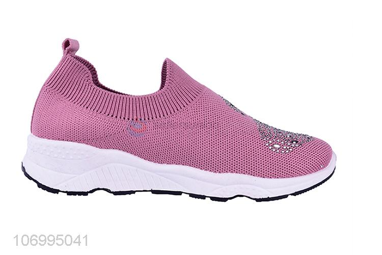 Bottom price summer hot drilling knitted mesh slip-on women shoes