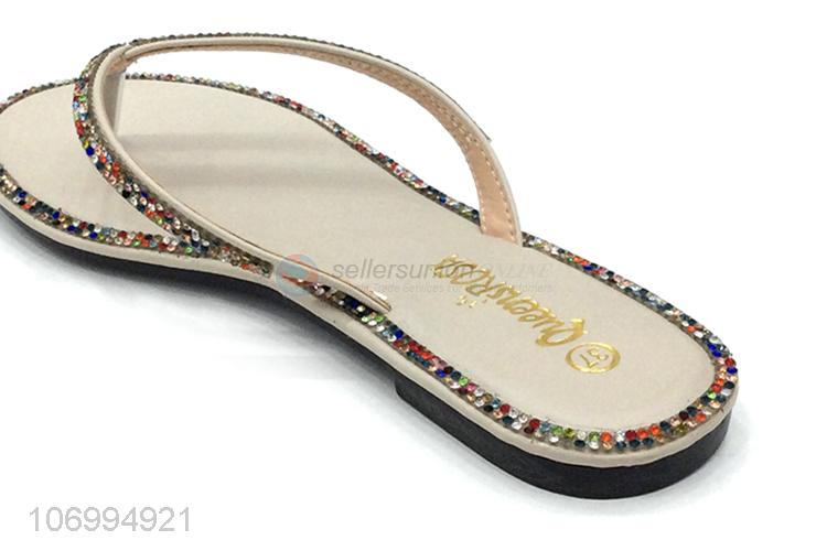 Promotional colorful rhinestones women thong slippers flip flops