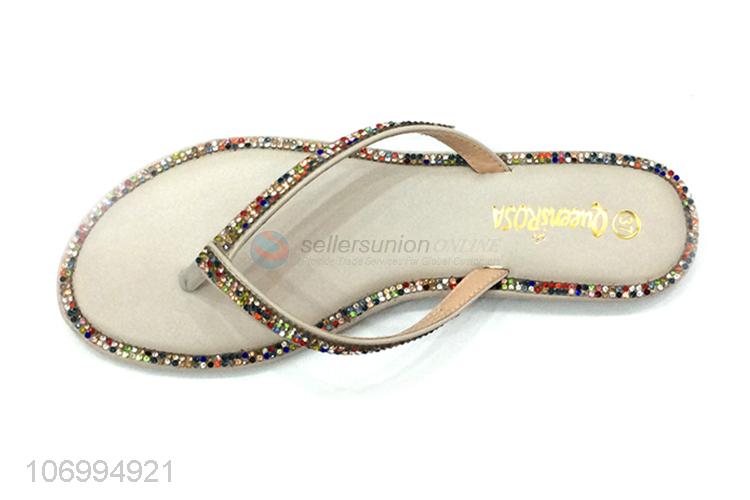 Promotional colorful rhinestones women thong slippers flip flops