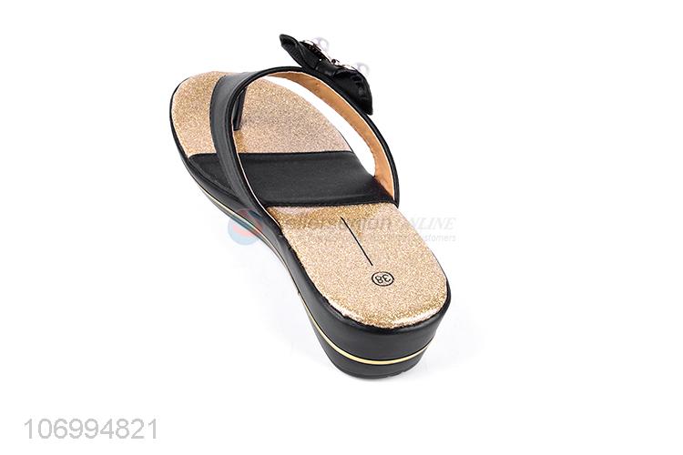 Promotional fashion pearls women platform slippers thong slippers