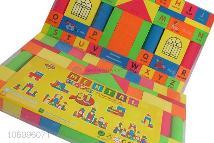 Hot selling 51pcs colorful wooden building blocks toddler educational toys