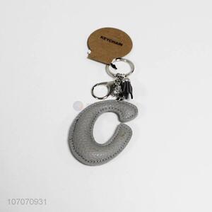 Creative design fashion key chain pu leather alphabet letter key ring