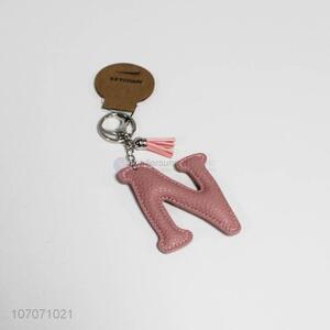 Popular design fashion key chain pu leather alphabet letter key ring