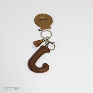 China supplier fashion key chain pu leather alphabet letter key ring